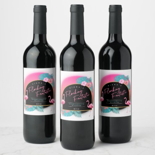 Flamingo Bachelorette Flocking Fantastic V1 ID930 Wine Label