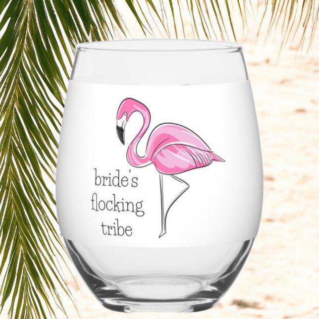 Flamingo Bachelorette Flocking Tribe Personalized  Stemless Wine Glass (Creator Uploaded)