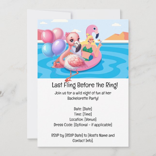 Flamingo Bachelorette Pool Party  Invitation (Front)