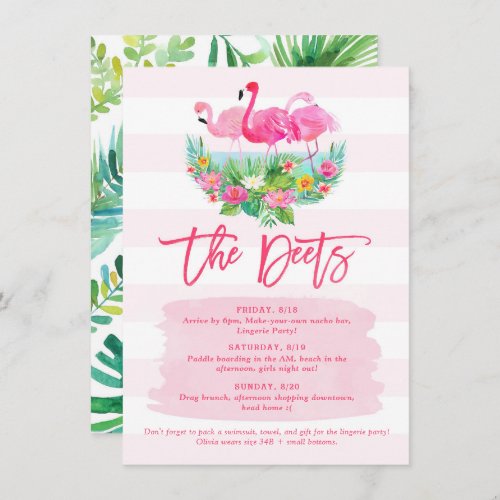 Flamingo Bachelorette Weekend Schedule Detail Card