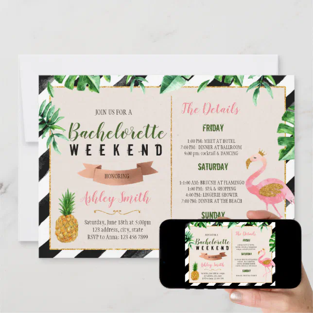Flamingo bachelorette with Itinerary invitation Zazzle Flamingo bachelorette with Itinerary invitation Zazzle