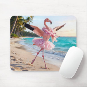 Flamingo Ballerina In a Pink Tutu On the Beach Mouse Pad