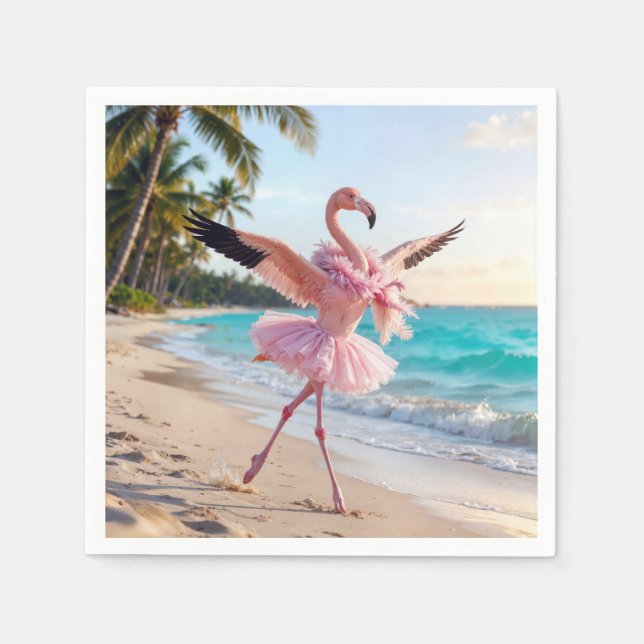 Flamingo Ballerina In a Pink Tutu On the Beach Napkins (Front)