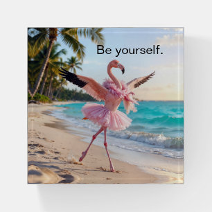 Flamingo Ballerina In a Pink Tutu On the Beach Paperweight