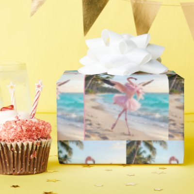 Flamingo Ballerina In a Pink Tutu On the Beach Wrapping Paper