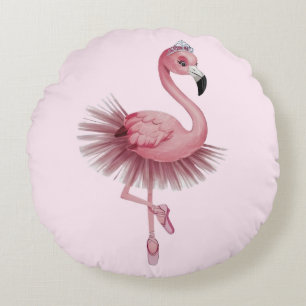 Flamingo Ballet Dancer Round Pillow