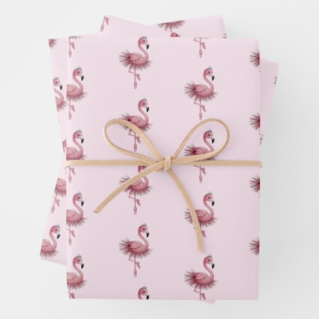 Flamingo Ballet Dancer Wrapping Paper Sheets (In situ)