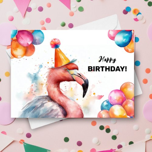 Flamingo Balloons and Party Hat Tropical Birthday  Card