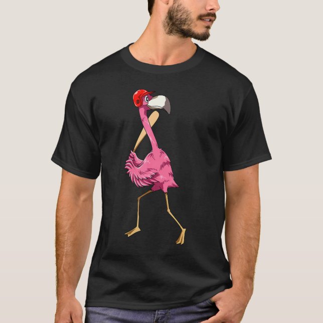 Flamingo Baseball Flamingo Playing Baseball Flamin T-Shirt (Front)
