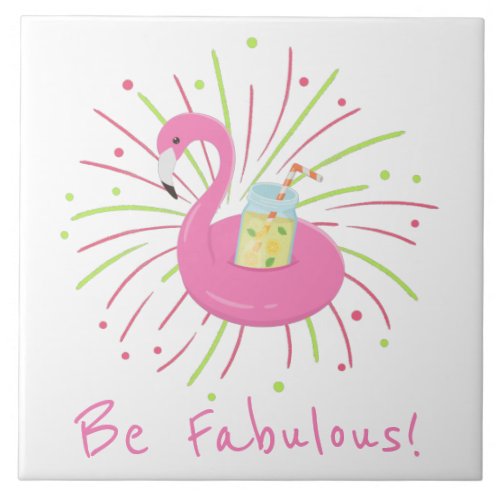 Flamingo Be Fabulous Summer Beach Fun Ceramic Tile