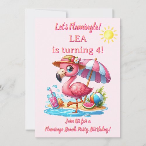 Flamingo Beach Birthday Invitation Let's Flamingl