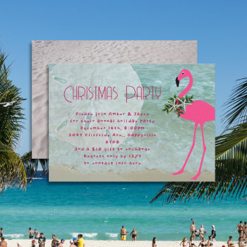 Flamingo Beach Christmas Party Invitation by holiday_store at Zazzle