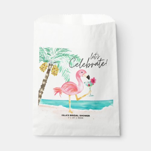 Flamingo Beach Cocktail Tropical Bridal Shower Favor Bag