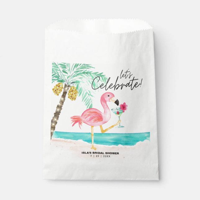 Flamingo Beach Cocktail Tropical Bridal Shower Favor Bag (Front)