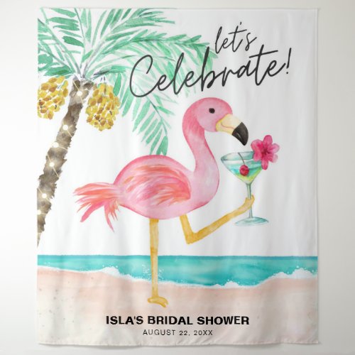 Flamingo Beach Cocktail Tropical Bridal Shower Tapestry