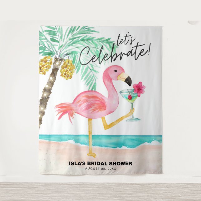 Flamingo Beach Cocktail Tropical Bridal Shower Tapestry (Front)
