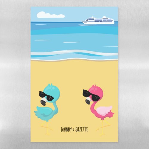 Flamingo Beach Couple with Ship Cruise Door Magnetic Dry Erase Sheet