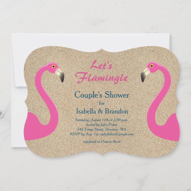 Flamingo Beach Couple's Shower Invitation (Front)