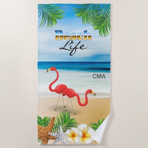 Flamingo Beach Life _ Tropical   Beach Towel