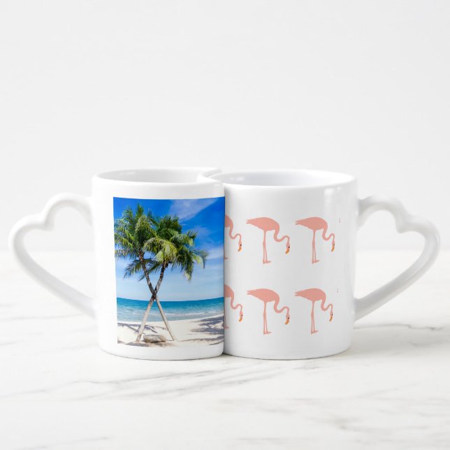 Flamingo Beach Palm Personalize Destiny Destiny'S Coffee Mug Set (Back Nesting)