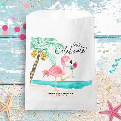 Flamingo Beach Party Tropical Birthday  Favor Bag