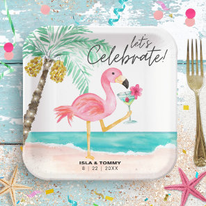 Flamingo Beach Party Tropical Wedding Shower Paper Plates