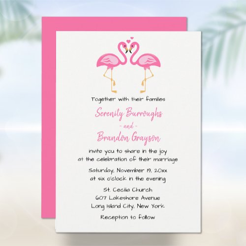 Flamingo Beach Pink Hawaiian Pink Tropical Wedding Invitation