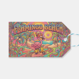 Flamingo Beach Psychedelic Retro Scooter Design Gift Tags