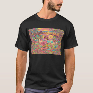 Flamingo Beach Psychedelic Retro Scooter Design T-Shirt