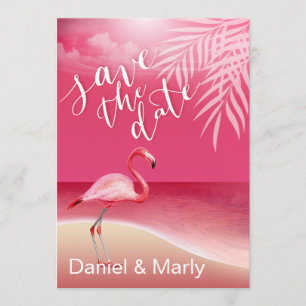 Flamingo Beach Save the Date pink Invitation