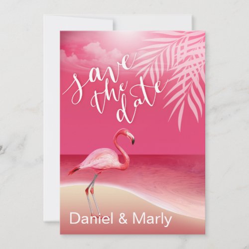 Flamingo Beach Save the Date  pink Invitation