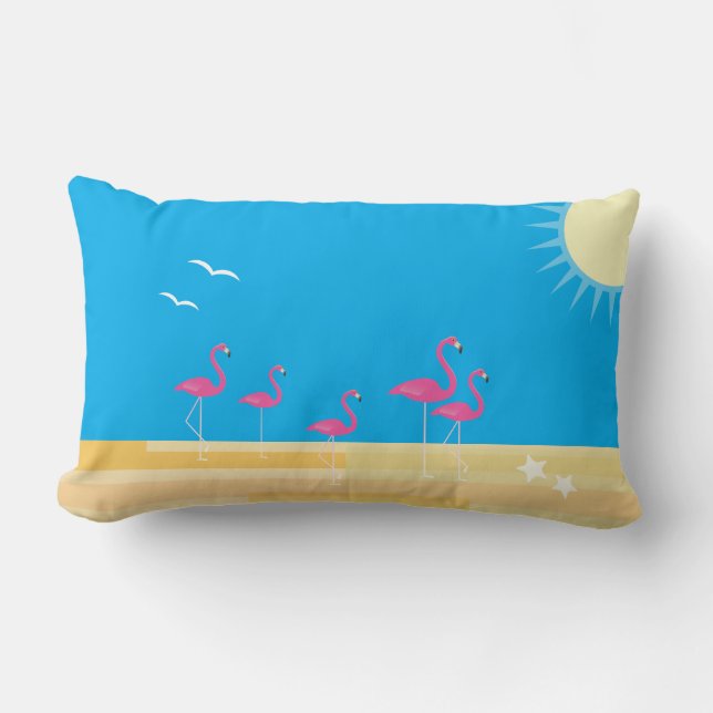Flamingo Beach Scene Lumbar Pillow (Front)