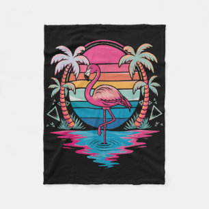 Flamingo Beach Summer Vibes Palm Tree Tropical Sum Fleece Blanket