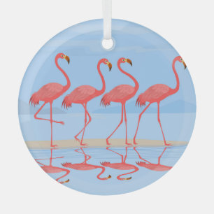 Flamingo Beach Summer Vintage Design Glass Ornament