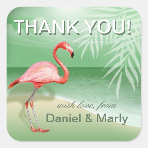 Flamingo Beach Thank You  jade Square Sticker