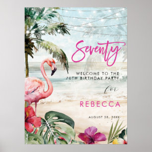 flamingo beach tropical 70th welcome sign poster