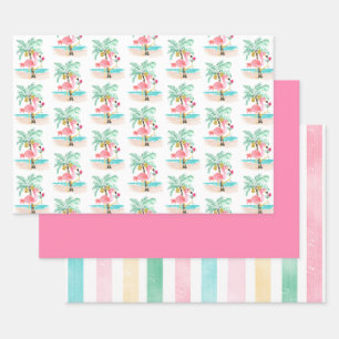 Flamingo Beach Tropical Birthday Wrapping Paper Sheets