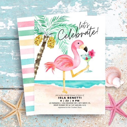 Flamingo Beach Tropical Bridal Shower Invitation