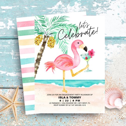 Flamingo Beach Tropical Engagement Party Invitation