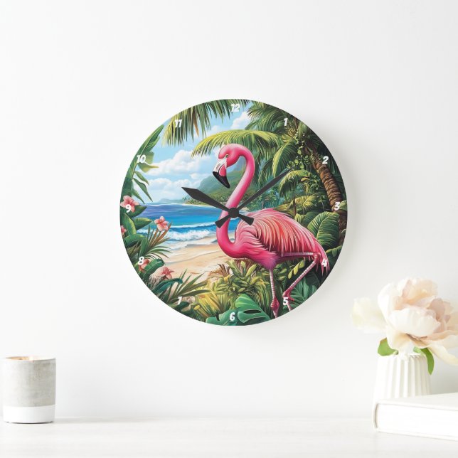 Flamingo Beach Tropical Large Clock (Home)