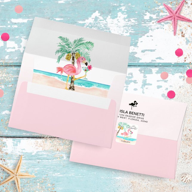 Flamingo Beach Tropical Pink Bridal Shower Envelope (Creator Uploaded)