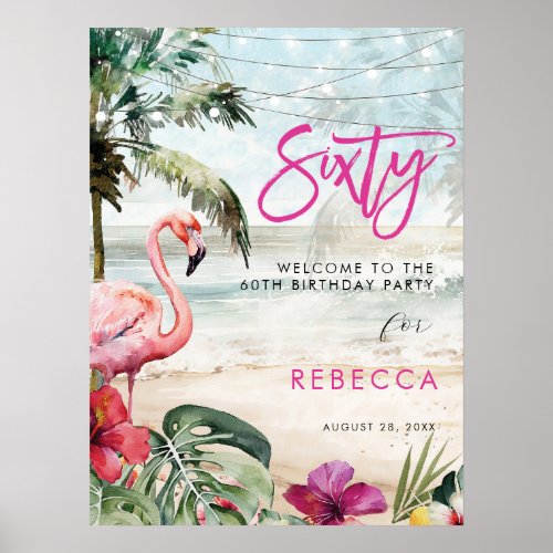 flamingo beach tropical sixty welcome sign poster
