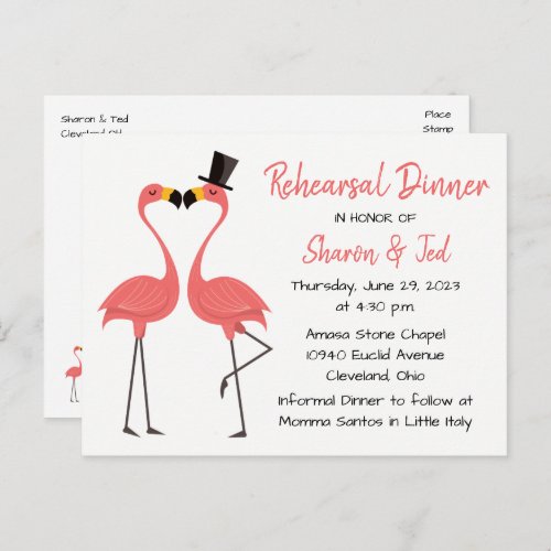 Flamingo Beach Tropical Wedding Rehearsal Dinner Invitation Postcard