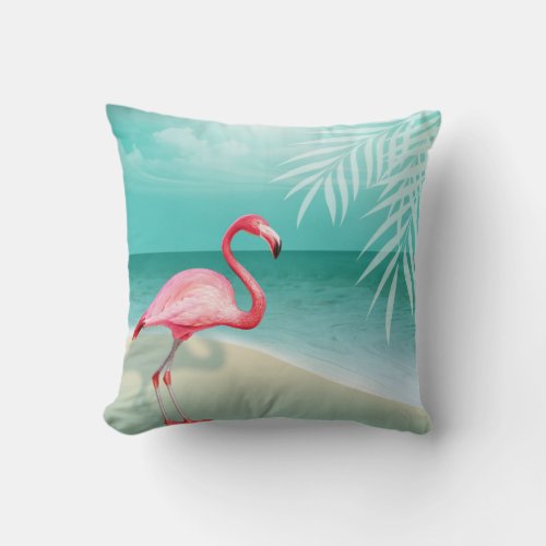 Flamingo Beach Wedding  aqua Throw Pillow