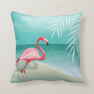 Flamingo Beach Wedding   aqua Throw Pillow