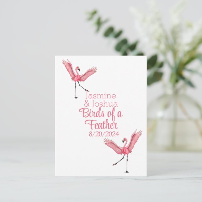 Flamingo Beach Wedding Birds of a Feather Postcard (Standing Front)
