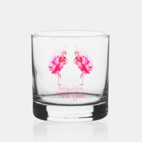 Flamingo Beach Wedding Bridesmaid Flock Yeah Whiskey Glass