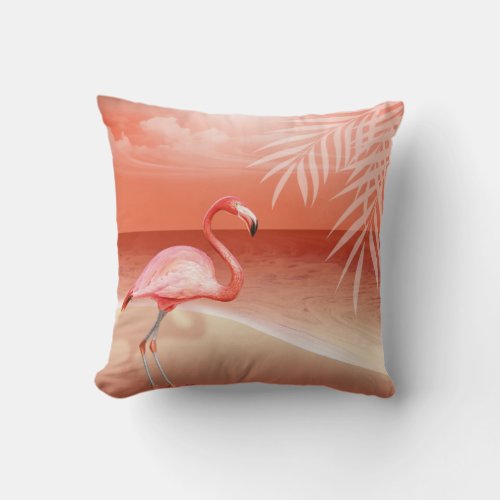 Flamingo Beach Wedding  coral Throw Pillow