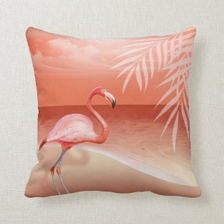 Flamingo Beach Wedding | coral Throw Pillow