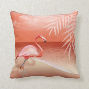 Flamingo Beach Wedding coral Throw Pillow